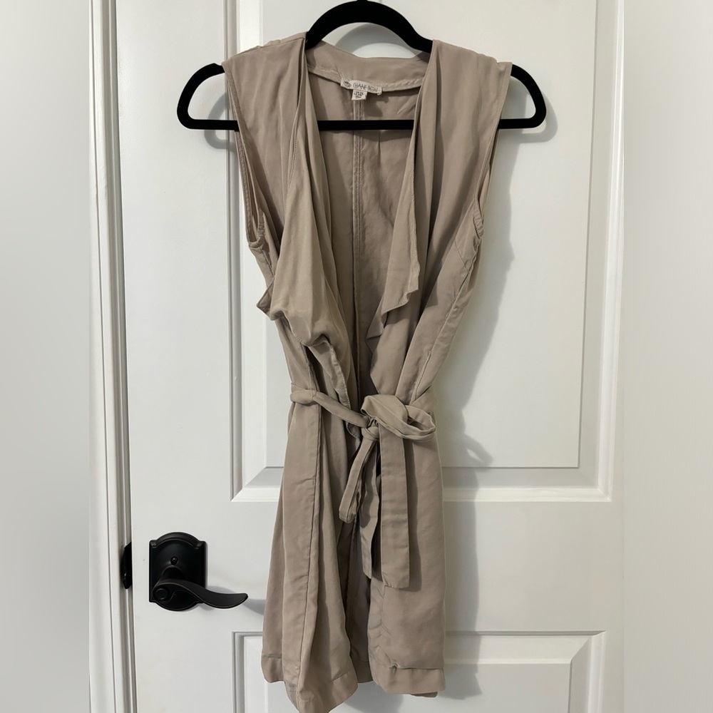 Sleeveless Tan Belted Vest